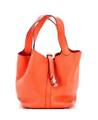 Pre-owned Pre-owned Hermes  Hermes Mm Picotin Lock Bag Clemence In Orange