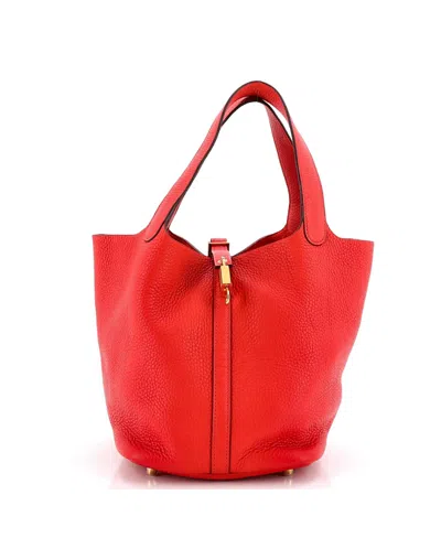 Pre-owned Pre-owned Hermes  Hermes Mm Picotin Lock Bag Clemence In Red