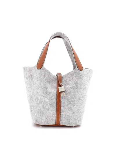 Pre-owned Pre-owned Hermes  Hermes Mm Picotin Lock Bag Felt With Leather In Gray/ Brown/ Grey