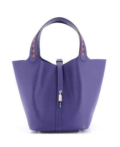 Pre-owned Pre-owned Hermes  Hermes Mm Picotin Lock Bag Tressage Epsom In Blue