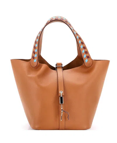 Pre-owned Pre-owned Hermes  Hermes Mm Picotin Lock Bag Tressage Epsom In Brown/ Blue/ Brown/ Red
