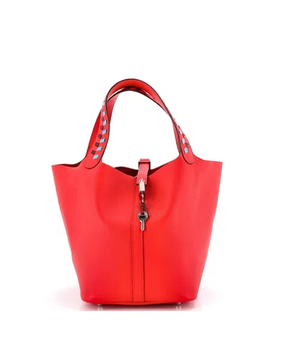 Pre-owned Pre-owned Hermes  Hermes Mm Picotin Lock Bag Tressage Epsom In Red/ Blue/ / Red