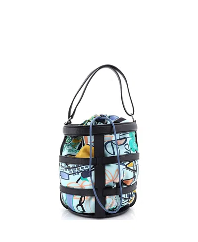 Pre-owned Pre-owned Hermes  Hermes Musardine Bucket Bag Printed Silk With Leather In Navy Blue/ / Brown