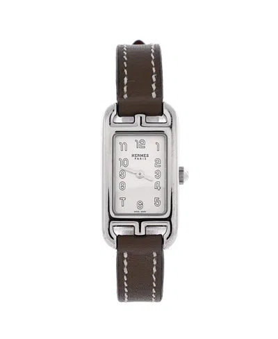 Pre-owned Pre-owned Hermes  Hermes Nantucket Quartz Watch In Stainless Steel And Leather 17mm In White
