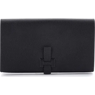 Pre-owned Hermes  Hermes New H Passant Wallet Leather Long In Black