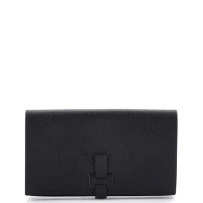Pre-owned Hermes  Hermes New H Passant Wallet Leather Long In Black