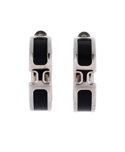Pre-owned Pre-owned Hermes  Hermes Olympe Hoop Earrings Metal And Leather In Leather/silver Tone