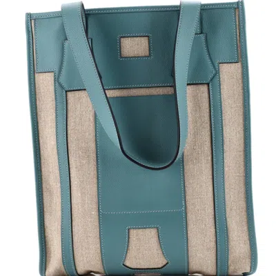Pre-owned Hermes  Hermes Petit H Bell Tote Toile And Leather Pm In Blue