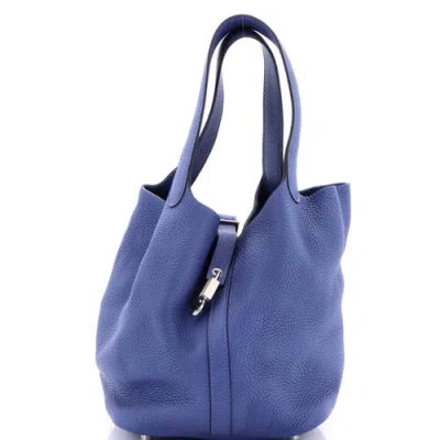 Pre-owned Hermes  Hermes Picotin Lock Bag Clemence Mm In Blue