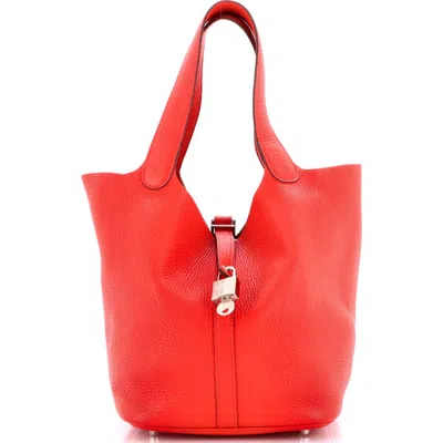Pre-owned Hermes  Hermes Picotin Lock Bag Clemence Mm In Red