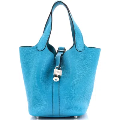 Pre-owned Hermes  Hermes Picotin Lock Bag Clemence Pm In Blue