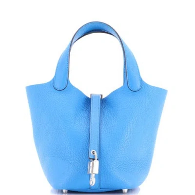 Pre-owned Hermes  Hermes Picotin Lock Bag Clemence Pm In Blue