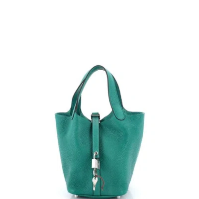 Pre-owned Hermes  Hermes Picotin Lock Bag Clemence Pm In Green
