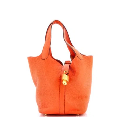 Pre-owned Hermes  Hermes Picotin Lock Bag Clemence Pm In Orange