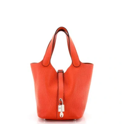 Pre-owned Hermes  Hermes Picotin Lock Bag Clemence Pm In Orange