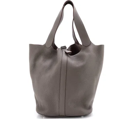 Pre-owned Hermes  Hermes Picotin Lock Bag Clemence Tgm In Gray