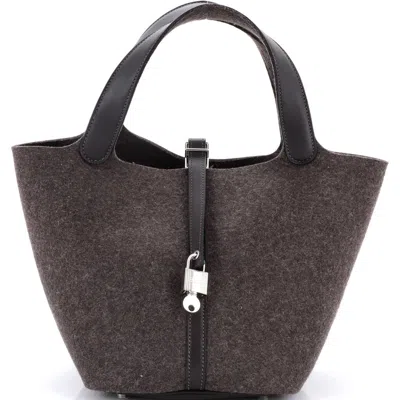 Pre-owned Hermes  Hermes Picotin Lock Bag Felt With Leather Mm In Brown