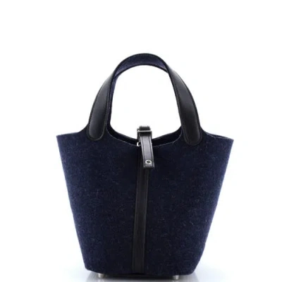 Pre-owned Hermes  Hermes Picotin Lock Bag Felt With Leather Pm In Blue