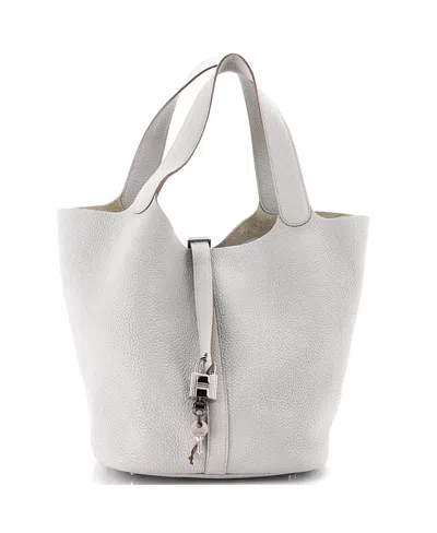 Pre-owned Pre-owned Hermes  Hermes Picotin Lock Clemence Leather Bucket Bag In Gray