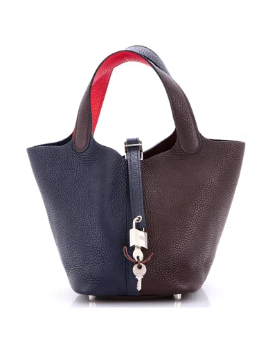 Pre-owned Pre-owned Hermes  Hermes Picotin Lock Clemence Leather Tote In Blue/ Pink/ Red