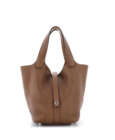 Pre-owned Pre-owned Hermes  Hermes Picotin Lock Eclat Clemence & Swift Leather Top Handle Bag In Brown