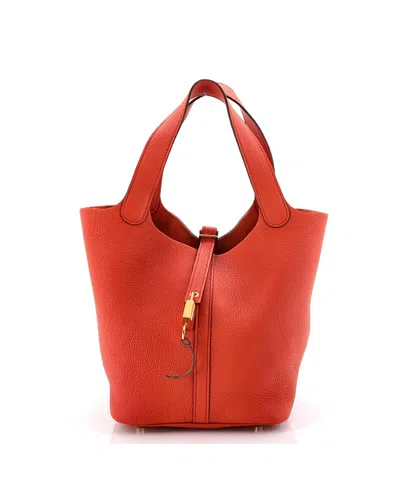 Pre-owned Pre-owned Hermes  Hermes Picotin Lock Leather Bucket Bag In Orange