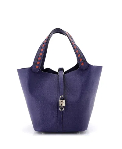 Pre-owned Pre-owned Hermes  Hermes Picotin Lock Mini Epsom Leather Bag In Blue/ Black/ Blue/ Orange
