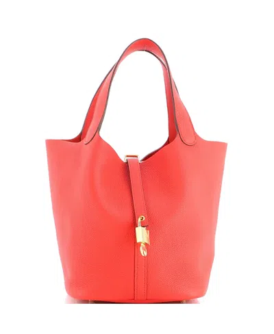 Pre-owned Pre-owned Hermes  Hermes Picotin Lock Mini Leather Bucket Bag In Red
