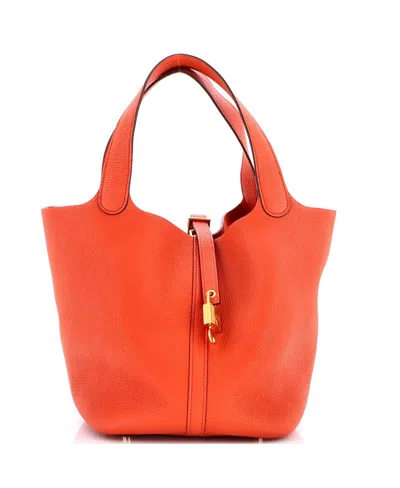Pre-owned Pre-owned Hermes  Hermes Picotin Lock Mini Leather Top Handle Bag In Orange