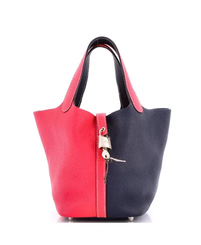 Pre-owned Pre-owned Hermes  Hermes Picotin Lock Mini Leather Top Handle Bag In Pink/ Blue/ Pink