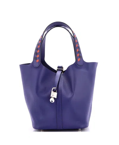Pre-owned Pre-owned Hermes  Hermes Picotin Lock Mm Tressage Epsom Leather Tote In Blue