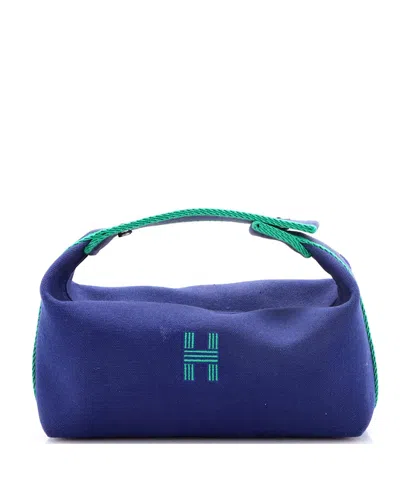 Pre-owned Pre-owned Hermes  Hermes Pm Bride-a-brac Travel Case Toile In Blue