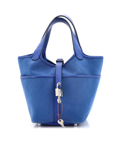 Pre-owned Pre-owned Hermes  Hermes Pm Cargo Picotin Lock Bag Canvas And Swift In Blue