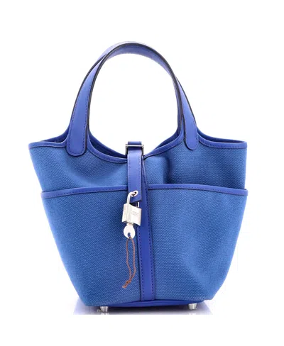 Pre-owned Pre-owned Hermes  Hermes Pm Cargo Picotin Lock Bag Canvas And Swift In Blue