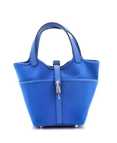 Pre-owned Pre-owned Hermes  Hermes Pm Cargo Picotin Lock Bag Canvas And Swift In Blue
