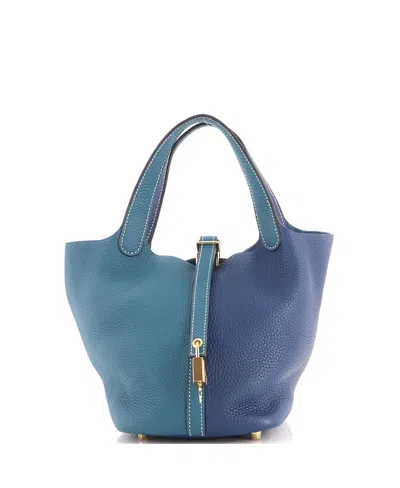 Pre-owned Pre-owned Hermes  Hermes Pm Casaque Picotin Lock Bag Clemence In Blue/ Green