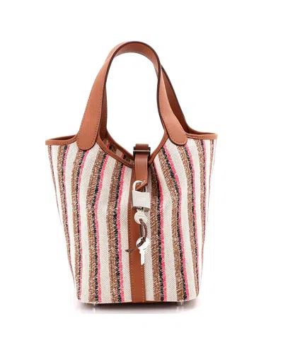 Pre-owned Pre-owned Hermes  Hermes Pm Couverture Lignes Picotin Lock Bag Embroidered Canvas And Swift