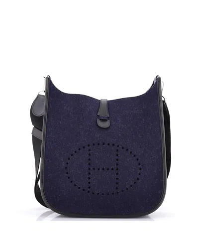 Pre-owned Pre-owned Hermes  Hermes Pm Evelyne Bag Gen Iii Felt In Blue