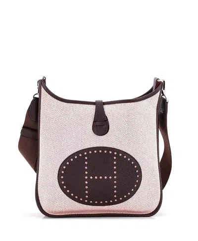 Pre-owned Pre-owned Hermes  Hermes Pm Evelyne Bag Gen Iii Toile And Leather In Burgundy