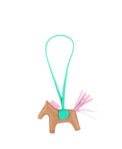 Pre-owned Pre-owned Hermes  Hermes Pm Grigri Rodeo Bag Charm Leather In Brown/ Brown/ Green/ Pink