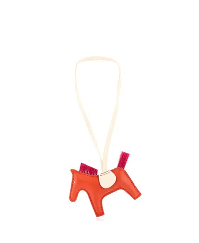 Pre-owned Pre-owned Hermes  Hermes Pm Grigri Rodeo Bag Charm Leather With Horse Hair In Orange