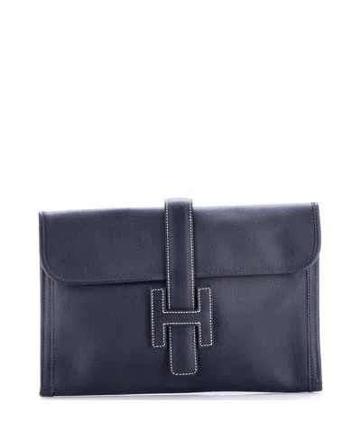 Pre-owned Pre-owned Hermes  Hermes Pm Jige Clutch Epsom In Blue