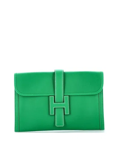 Pre-owned Pre-owned Hermes  Hermes Pm Jige Clutch Epsom In Green