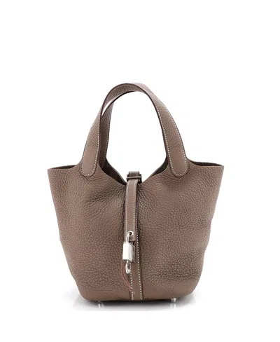 Pre-owned Pre-owned Hermes  Hermes Pm Monochrome Picotin Lock Bag Clemence In Gray