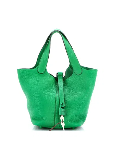 Pre-owned Pre-owned Hermes  Hermes Pm Monochrome Picotin Lock Bag Clemence In Green