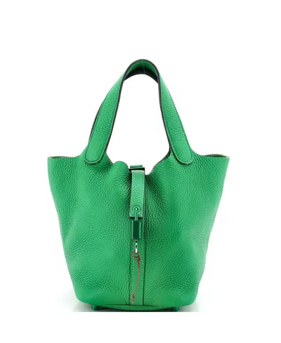 Pre-owned Pre-owned Hermes  Hermes Pm Monochrome Picotin Lock Bag Clemence In Green
