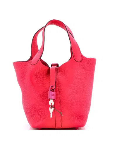 Pre-owned Pre-owned Hermes  Hermes Pm Monochrome Picotin Lock Bag Clemence In Pink