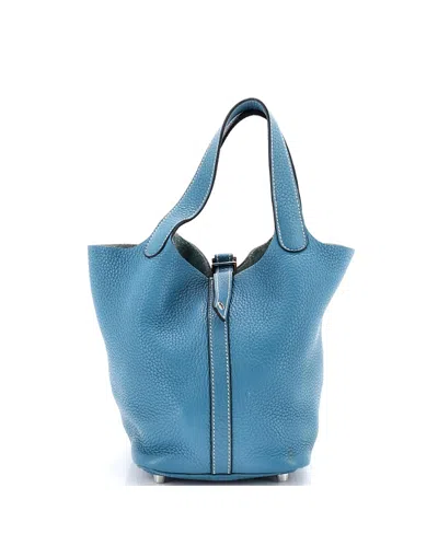 Pre-owned Pre-owned Hermes  Hermes Pm Picotin Bag Clemence In Blue