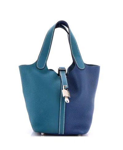 Pre-owned Pre-owned Hermes  Hermes Pm Picotin Lock Bag Bicolor Clemence In Blue/ Blue/ Green