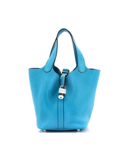 Pre-owned Pre-owned Hermes  Hermes Pm Picotin Lock Bag Clemence In Blue
